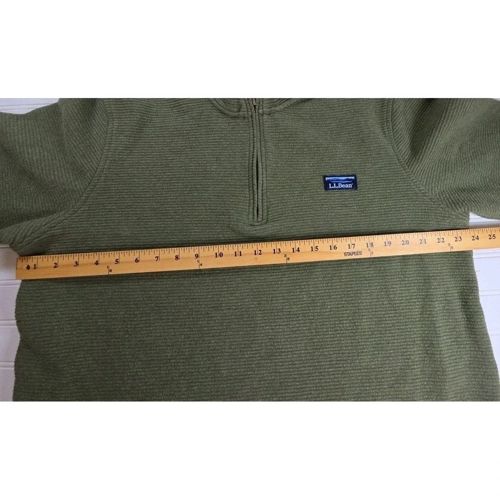 L.L.Bean Green 1/4 Zip Mock Neck Knit Pullover Sweatshirt Logo Men's L OLIVE GRE